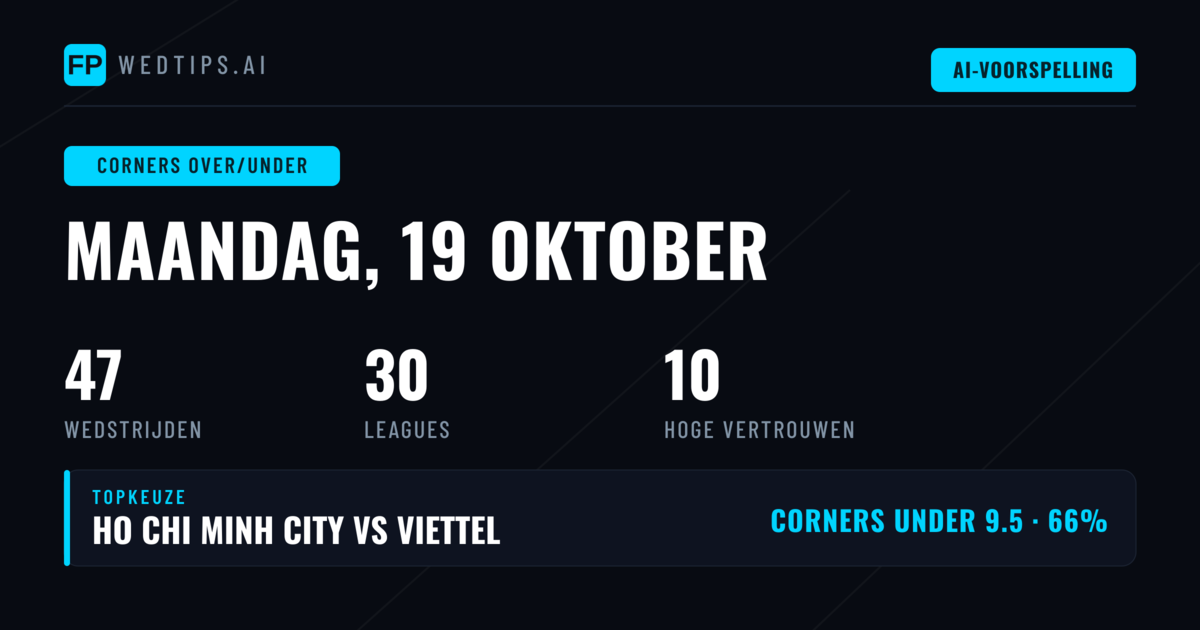 Top Corners O/U Picks voor 19 Okt 2026