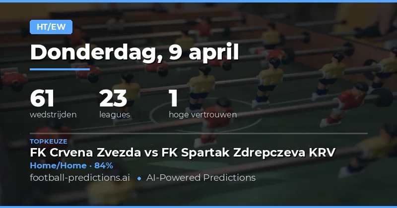 Wedstrijdanalyse en voorspellingen voor 9 april 2026