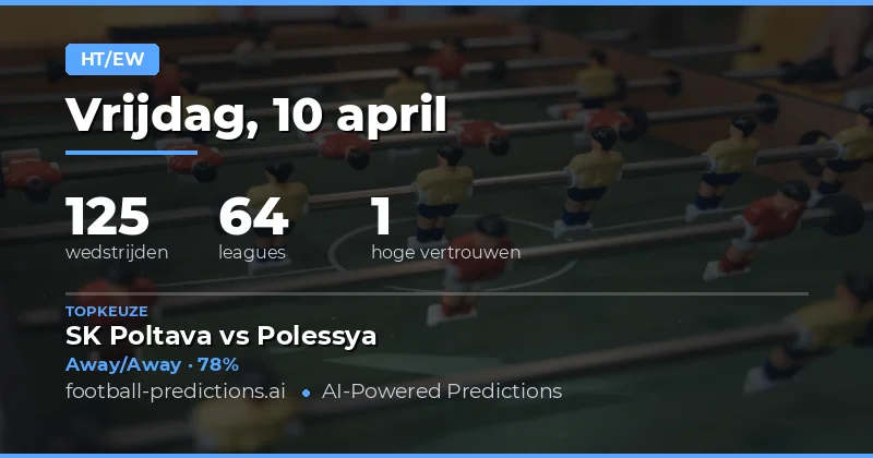 Halftijd/Eindtijd voorspellingen van 10 april 2026