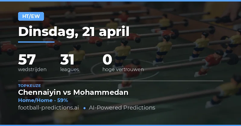 Halftijd/Eindtijd voorspellingen voor 21 april 2026