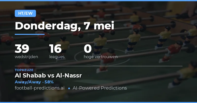 Halftime/Fulltime Tips voor 7 Mei 2026