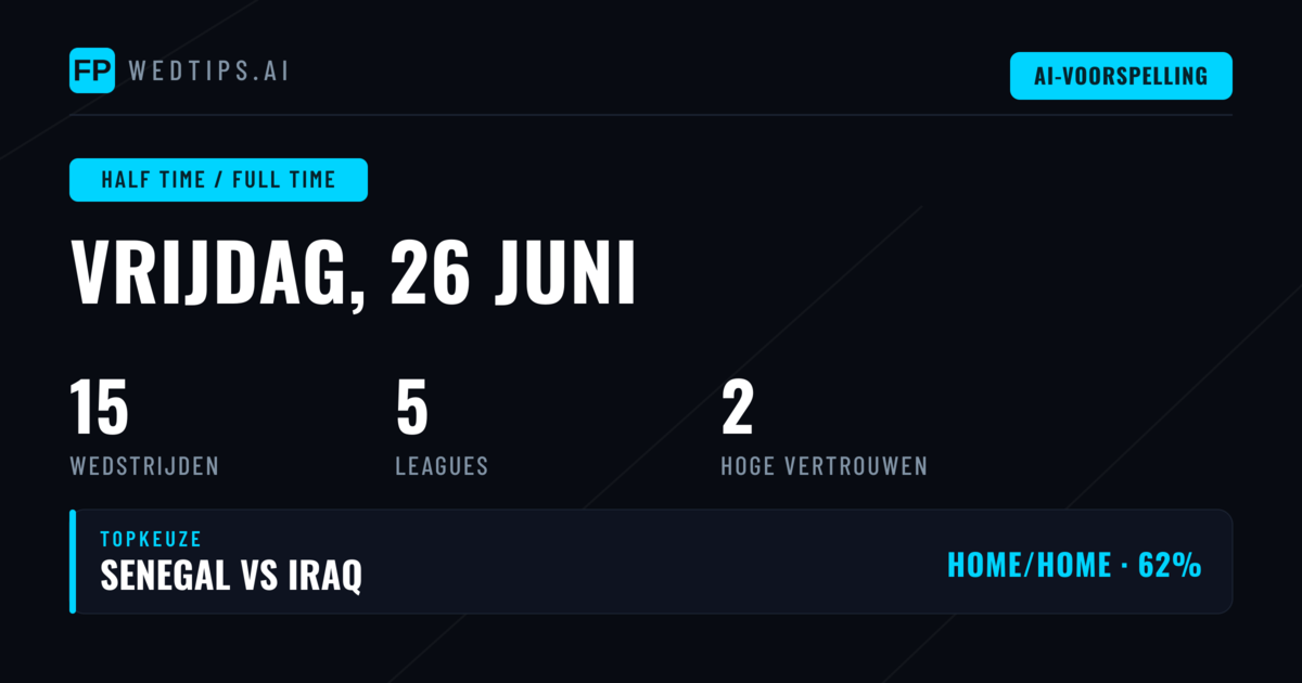 HT/FT Dubbele Uitslag: Markt Overzicht 26 Juni 2026