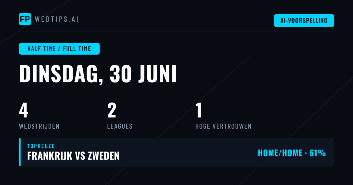 Top HT/FT Tips voor 30 Jun 2026
