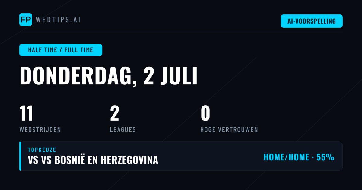 Halftijd/Volledige Tijd Marktanalyse: 2 Juli 2026