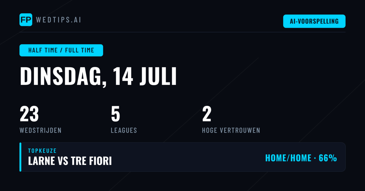 Top HT/FT Picks voor 14 Jul 2026