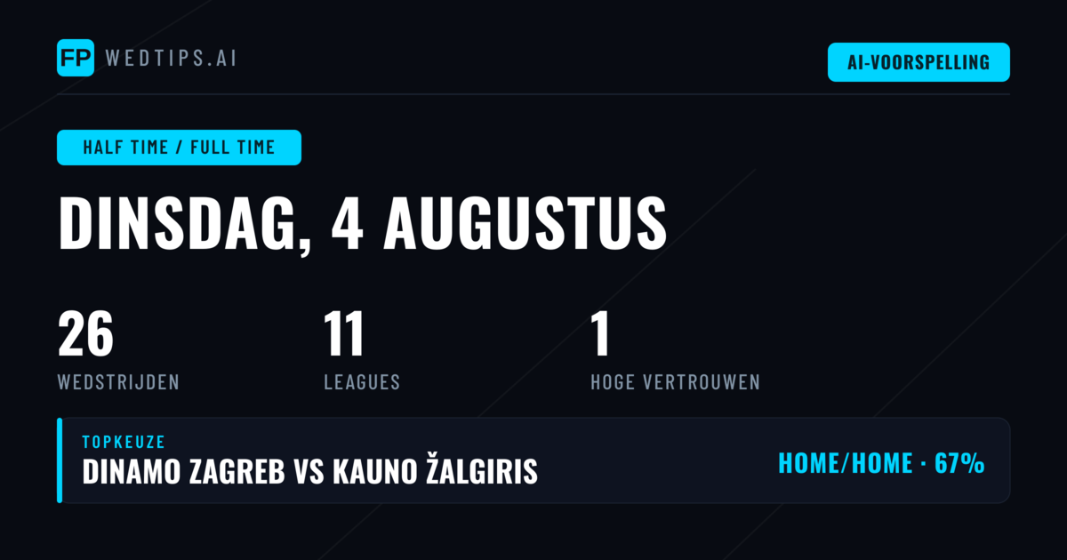 Top Eerste Helft / Eindstand Picks voor 4 aug 2026