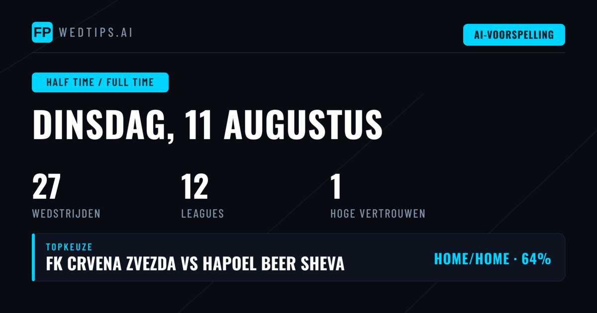 Top HT/FT Tips voor 11 Aug 2026