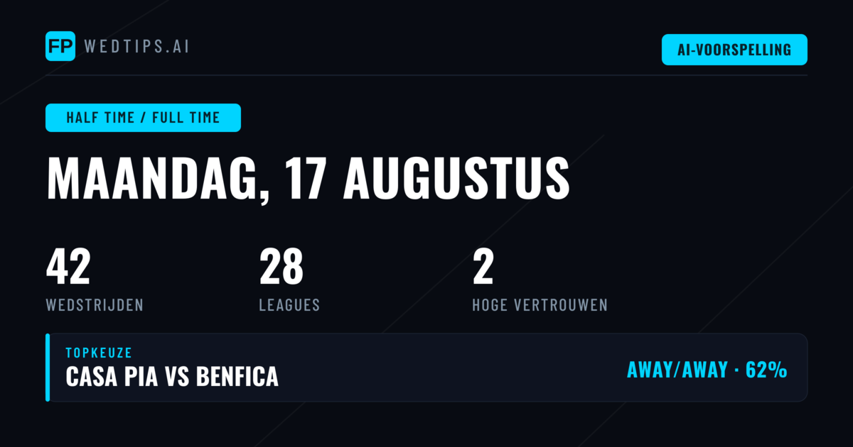 Top HT/FT Picks voor 17 Aug 2026