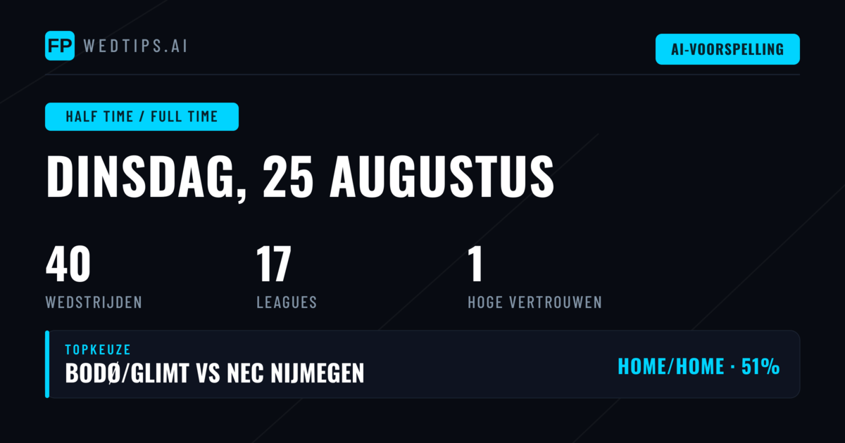 Top HT/FT-picks voor 25 aug 2026