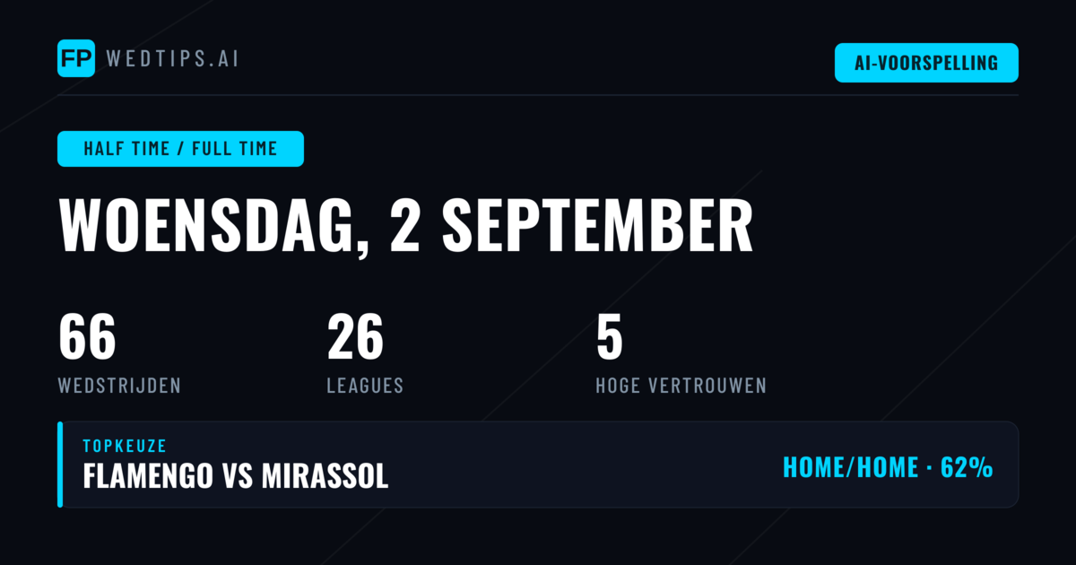 Top HT/FT Tips voor 2 september 2026