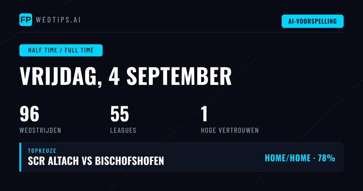 Top HT/FT Picks voor 4 September 2026