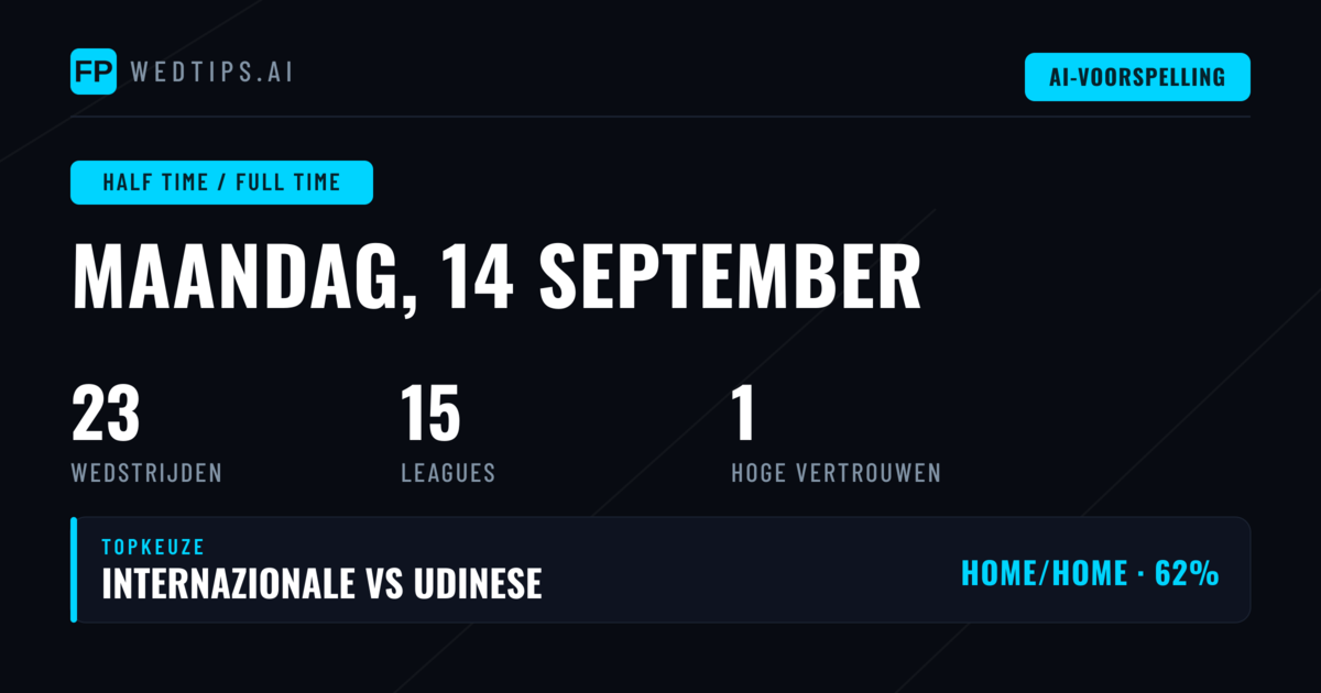 Top HT/FT Picks voor 14 september 2026