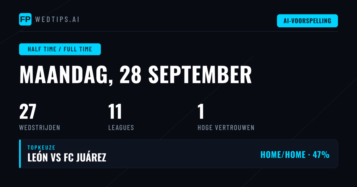Top HT/FT Picks voor 28 Sep 2026