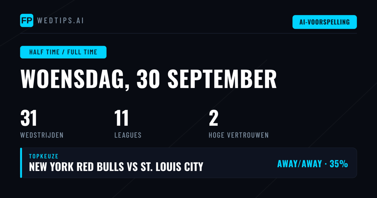 Top HT/FT Picks voor 30 Sep 2026