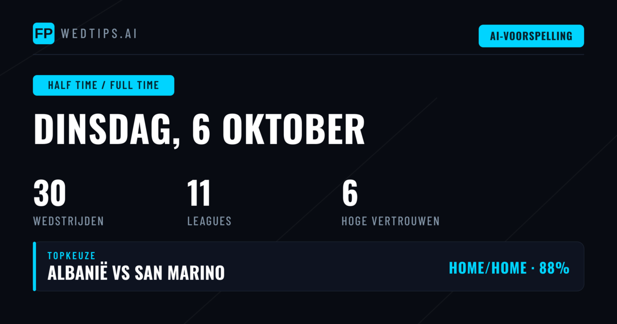Top HT/FT Tips voor 6 okt 2026