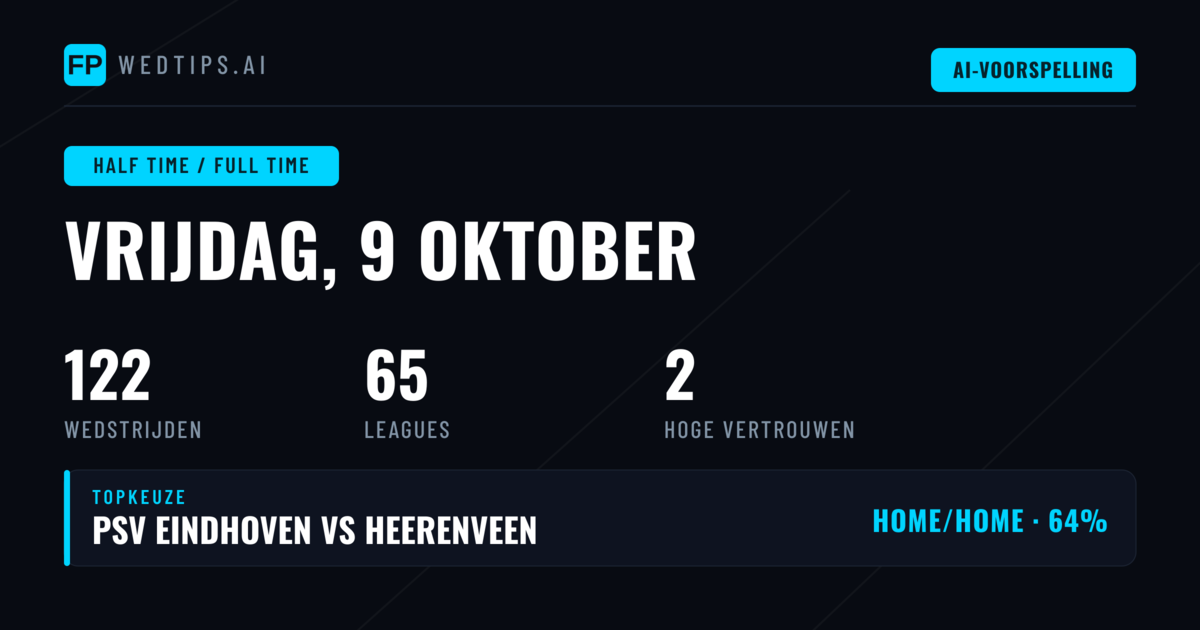 Top HT/FT Tips voor 9 Okt 2026