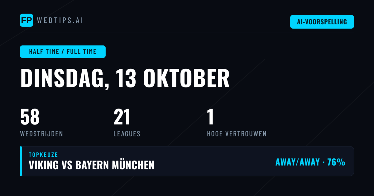 Top HT/FT Picks voor 13 Okt 2026