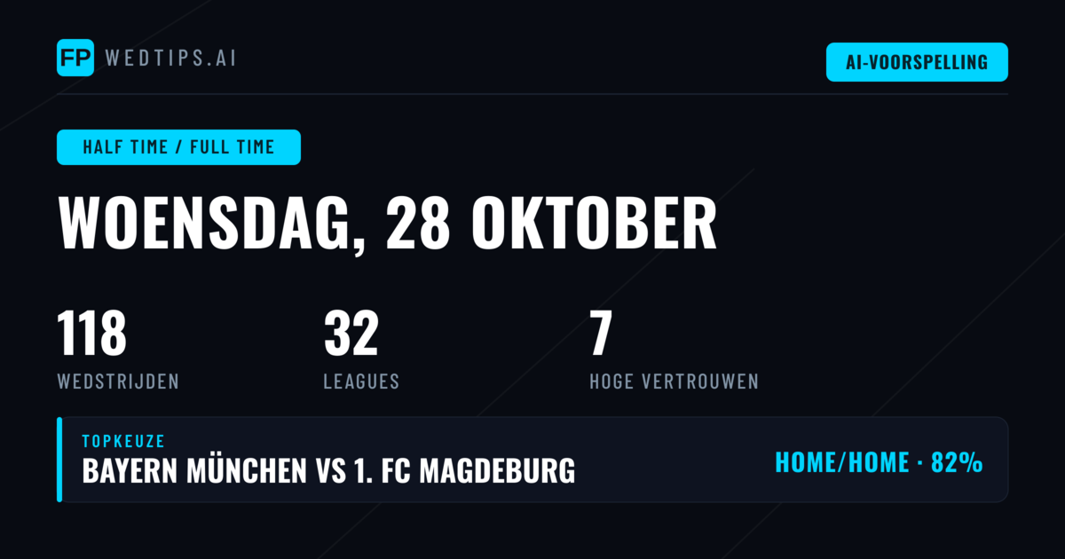 Top HT/FT-tips voor 28 oktober 2026