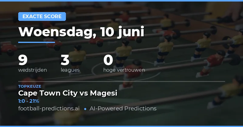 Exacte score — Voetbalvoorspellingen & Tips — Woensdag, 10 juni, 2026