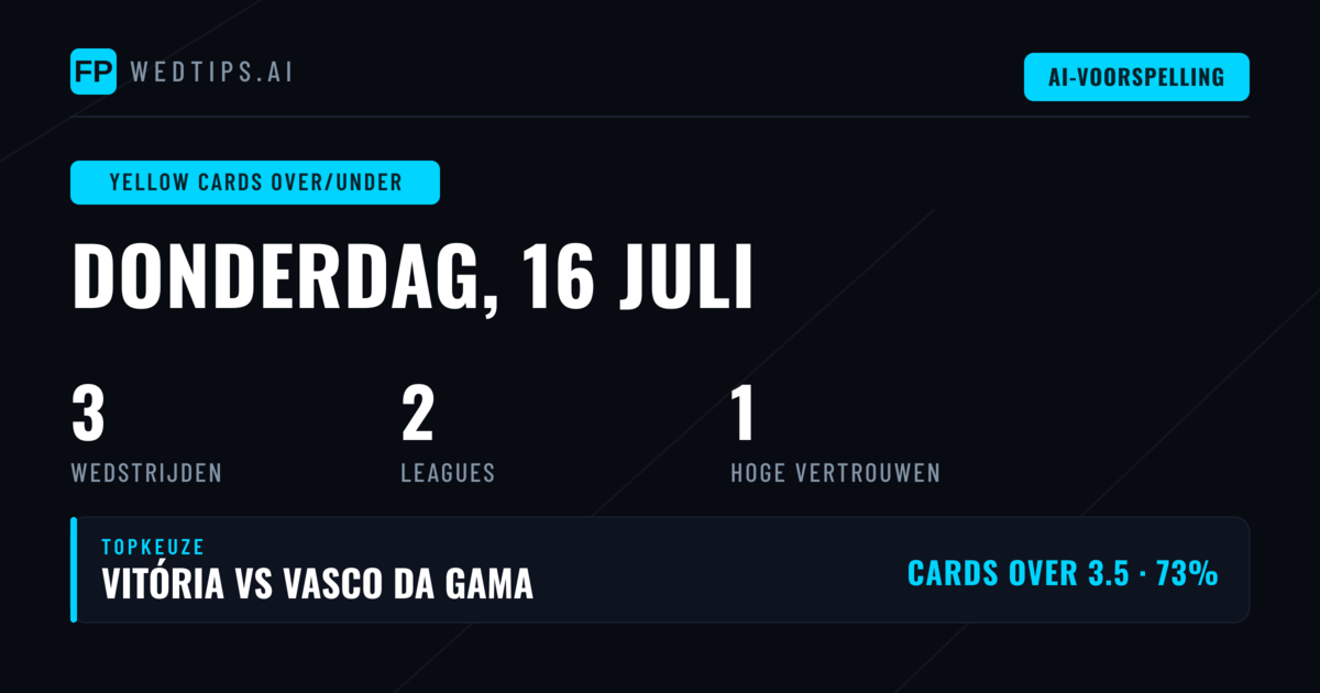 Top gele kaarten O/U tips voor 16 juli 2026