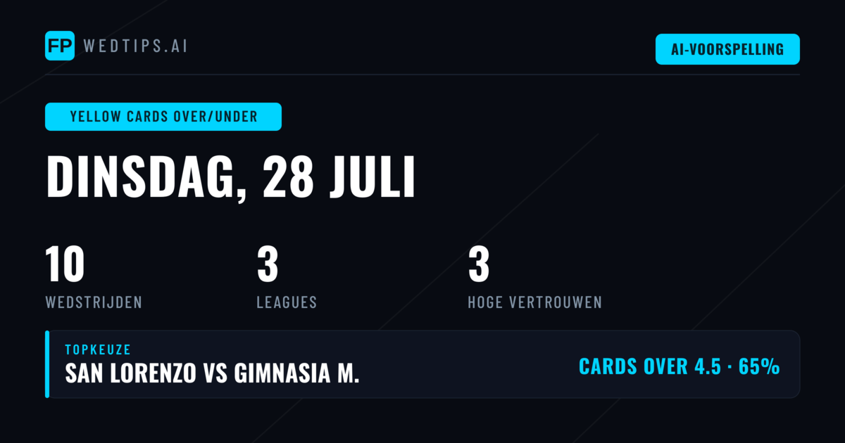 Top Gele Kaarten O/U Picks (28 Jul 2026)
