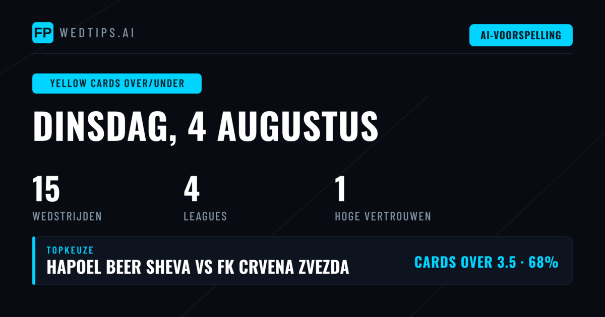 Top Yellow Cards O/U Picks voor 4 Aug 2026