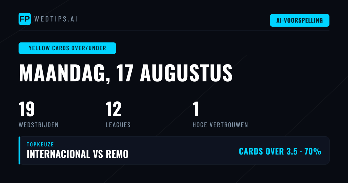 Top Gele Kaarten O/U Tips voor 17 Aug 2026