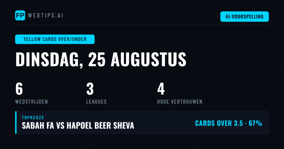 Top Yellow Cards Over/Under Picks voor 25 Aug 2026