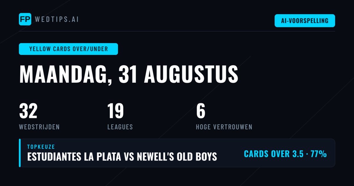 Top Yellow Cards O/U Picks (31 Aug 2026)