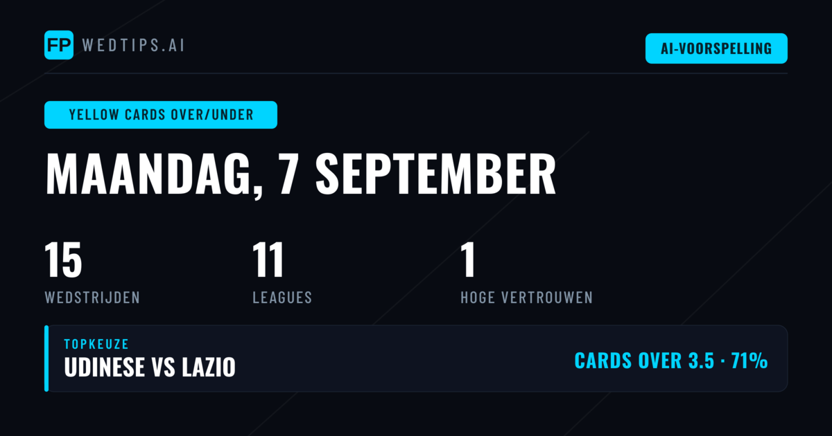Top Gele Kaarten O/U Tips voor 7 sep 2026