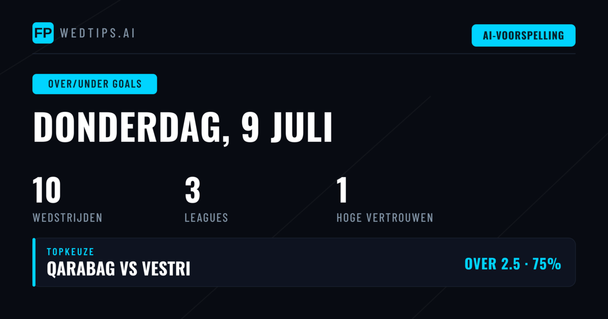 Top O/U Goals Tips voor 9 juli 2026