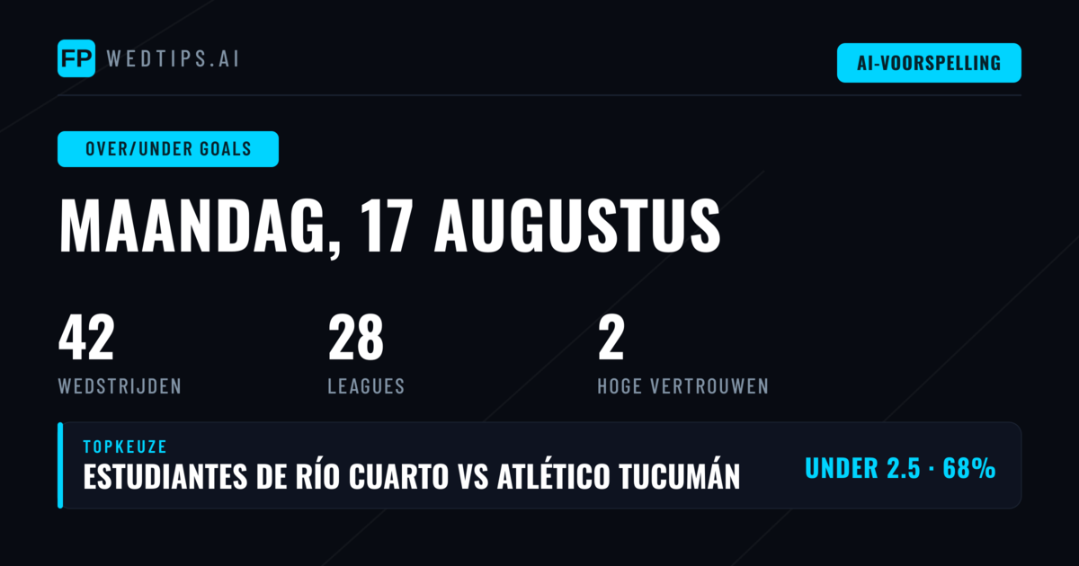 Top O/U Goals Tips voor 17 Aug 2026