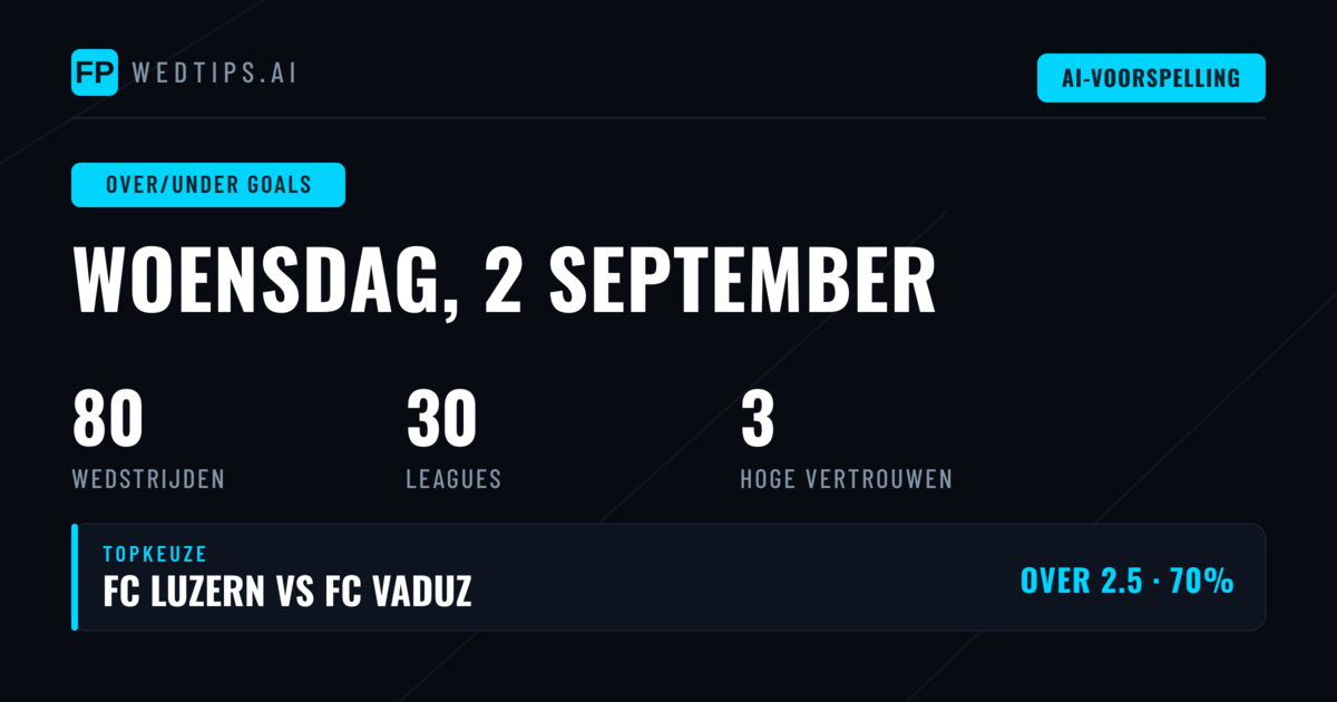Top O/U Goals Tips (2 september 2026)