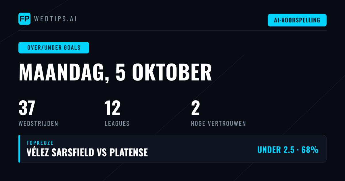 Top O/U Goals Picks voor 5 Okt 2026