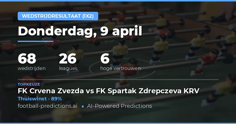 1X2 Voorspellingen voor 9 april 2026