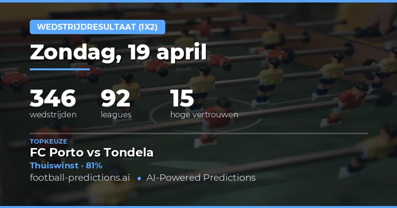 Voorspellingen voor de 1X2-markt van 19 april 2026