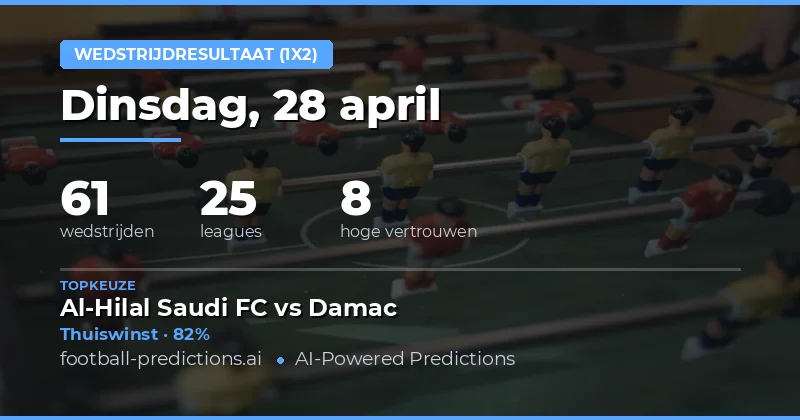 Voorspellingen 1X2 voor de voetbalwedstrijden op 28 April 2026