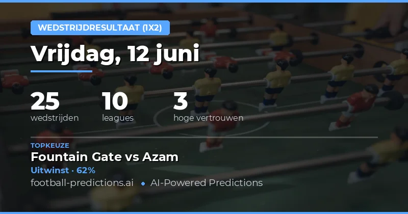 Top 1X2 Tips voor 12 jun 2026