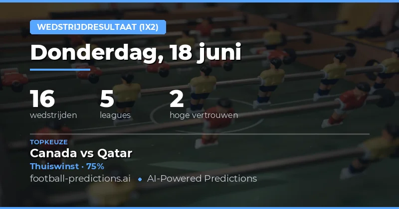 Wedstrijdresultaat (1X2) — Voetbalvoorspellingen & Tips — Donderdag, 18 juni, 2026
