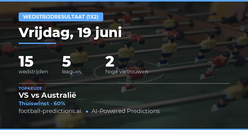 Beste 1X2 Voorspellingen voor 19 Jun 2026