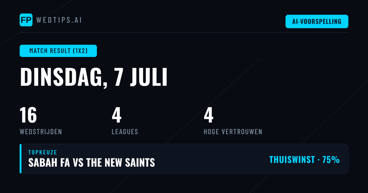 Top 1X2 Tips voor 7 juli 2026