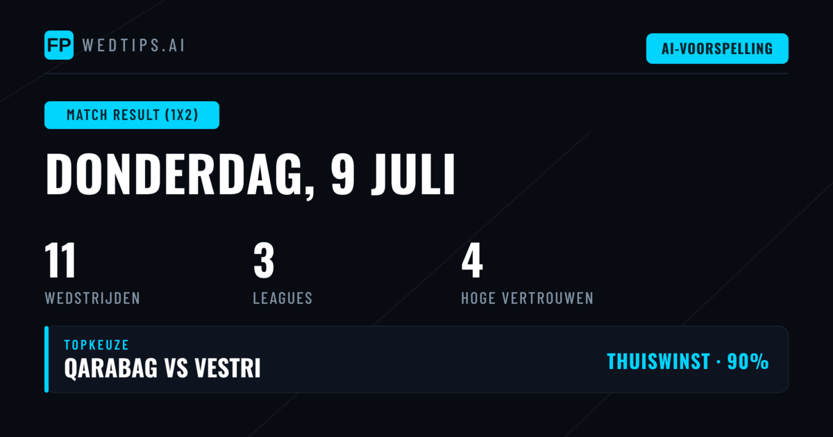 Top 1X2 Picks voor 9 juli 2026