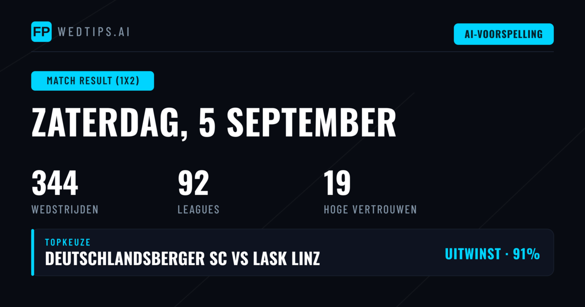 Top 1X2 Selecties voor 5 september 2026