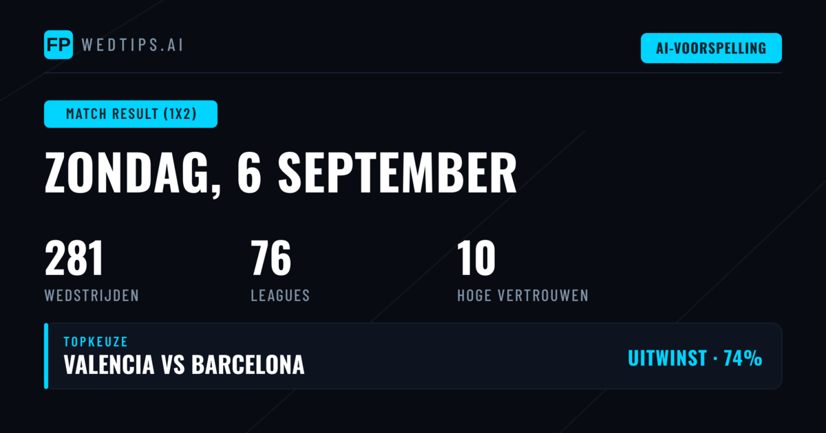 Top 1X2 Tips voor 6 september 2026