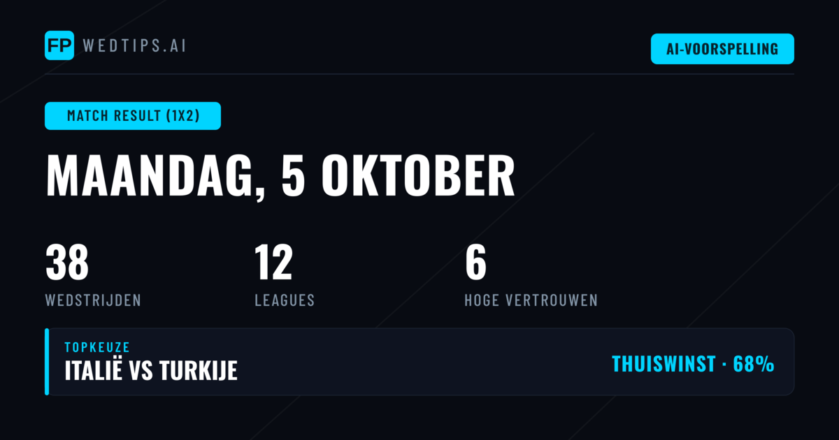 Top 1X2 Tips voor 5 Oktober 2026