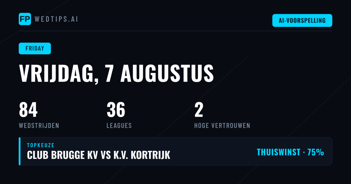 Breed programma met sterke thuisfactor op vrijdag 7 augustus