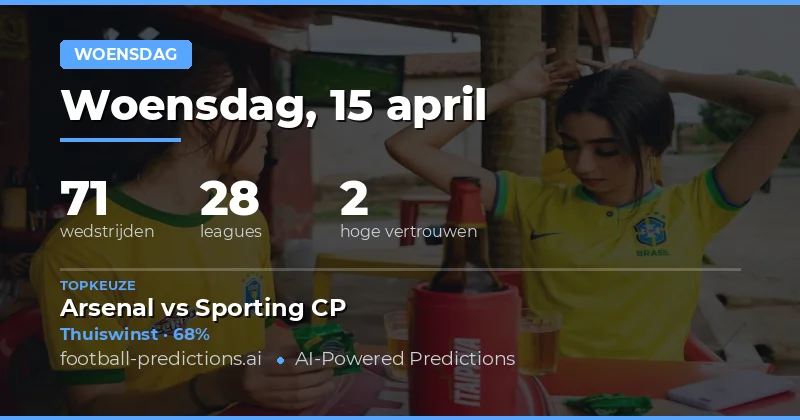 Woensdag 15 april 2026 – Wedstrijdvoorspellingen