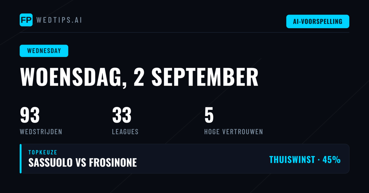 Programma en Competities Woensdag 2 September 2026