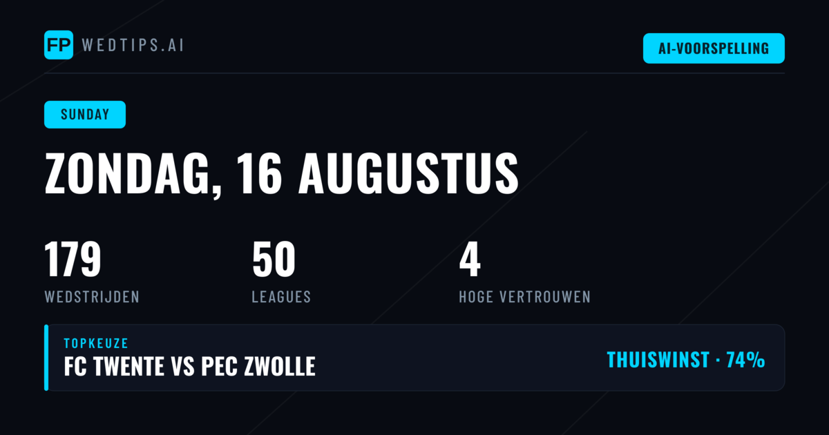 Preview Zondag 16 Aug 2026: Honderden Wedstrijden, Beperkte Zekerheden