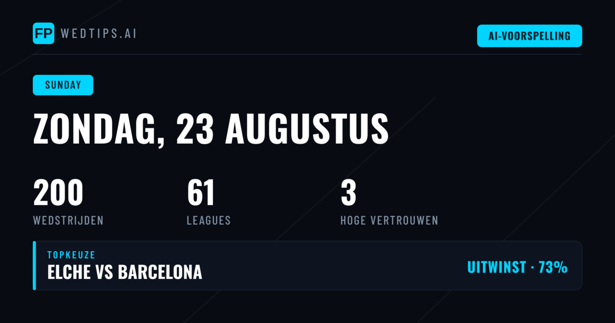 Beste Tips voor Zondag 23 Aug 2026